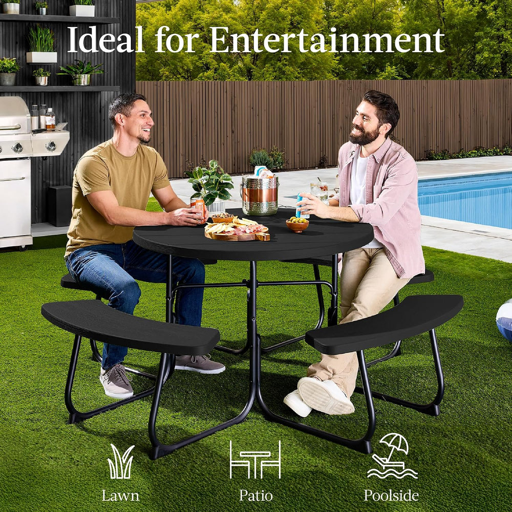 Best Choice Products 8-Person Outdoor Bench Patio Picnic Table, Circular w/ 4...