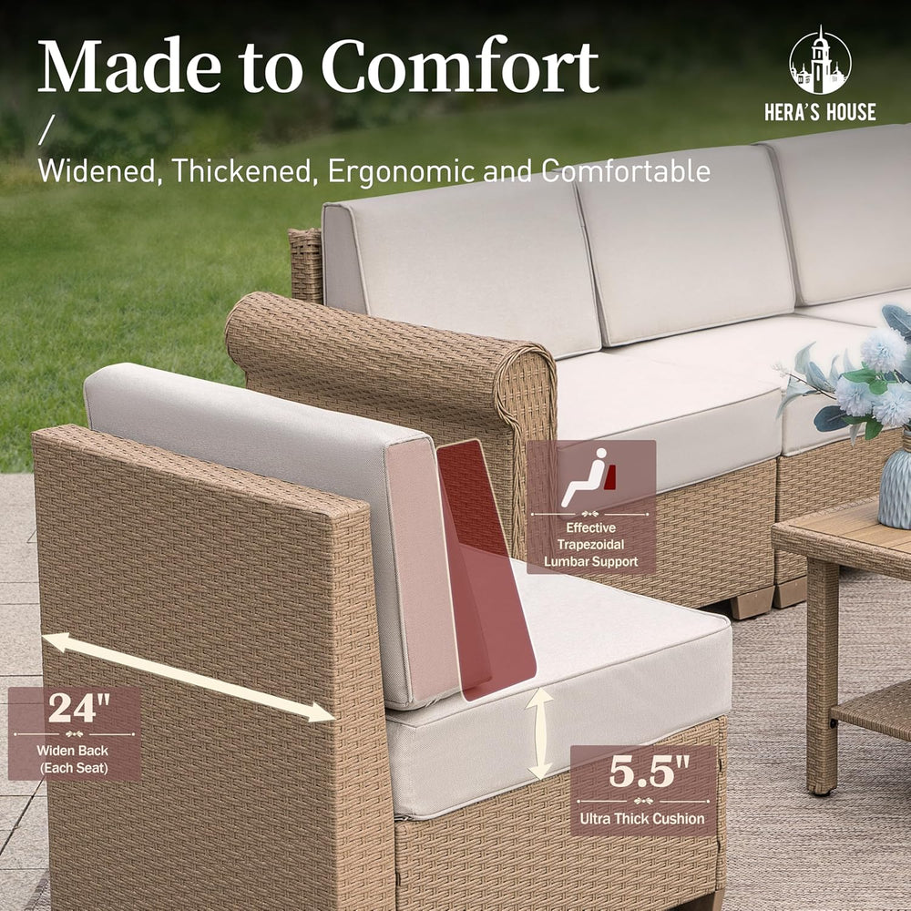 6-Piece Wicker Patio Furniture Set with 5 Seats, Beige