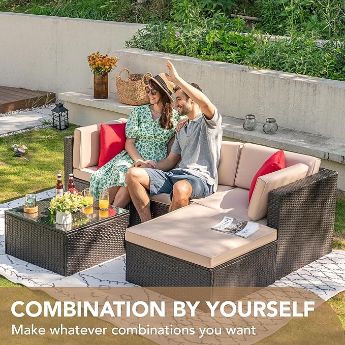 Devoko 5 Pieces Patio Furniture Sets All Weather Outdoor Sectional Patio Sofa...