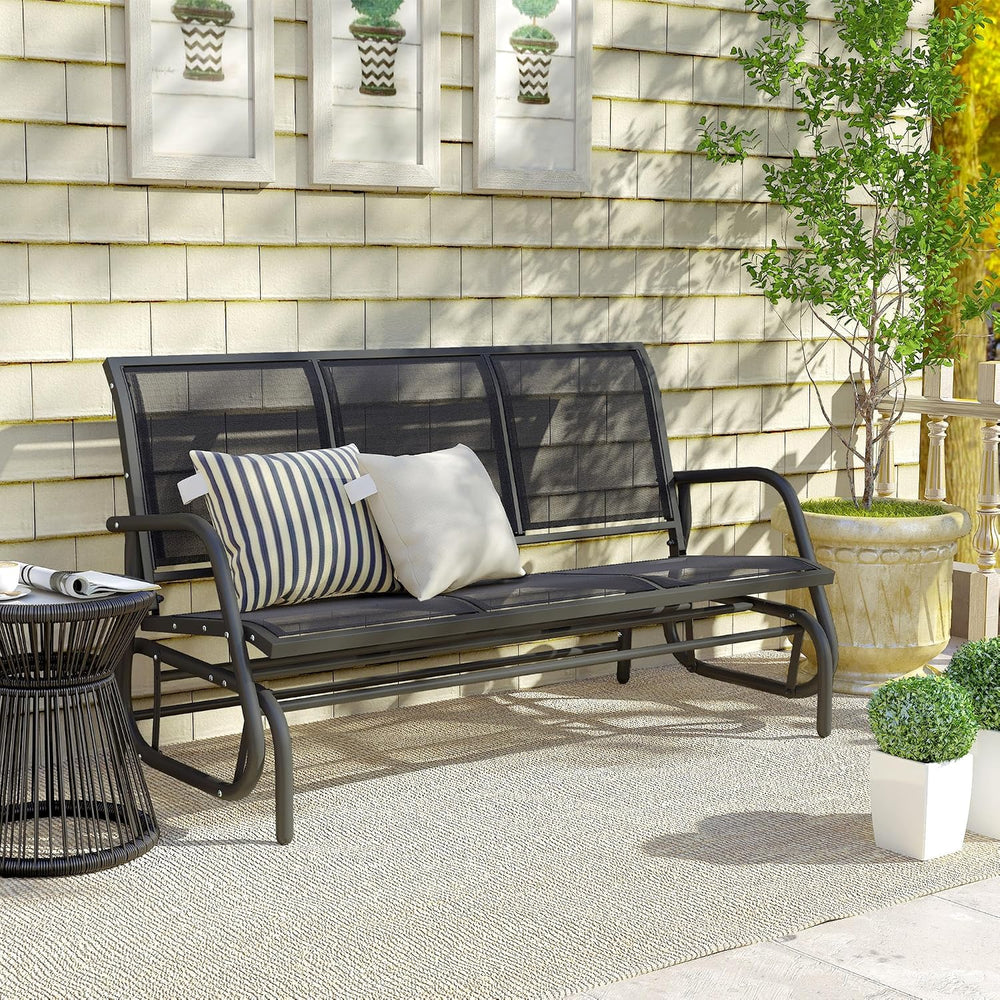 Outsunny 3-Person Patio Glider Bench Outside 3 Seats, Black