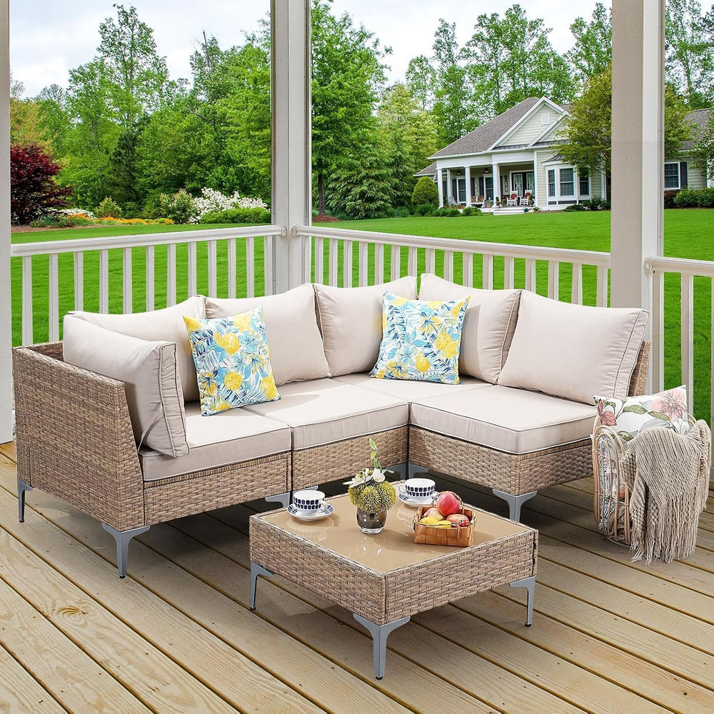 Jing's Villa 5-Piece Outdoor Patio Furniture Set,Ratten Conversation Sect...