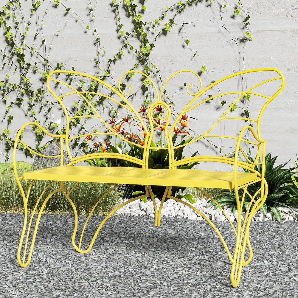 Outdoor Bench with Built-in Table, Yellow, 49.2inch
