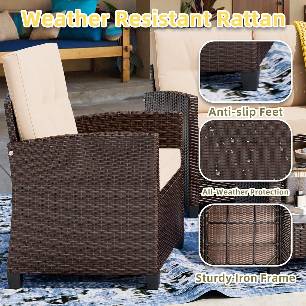 Vongrasig 4 Piece Patio Furniture Set, Wicker Porch Furniture, Beige