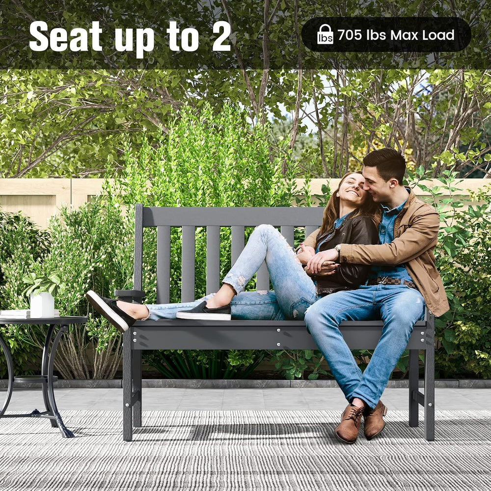 Tangkula HDPE Outdoor Garden Bench with Backrest, 2-Person All-Weather Patio ...
