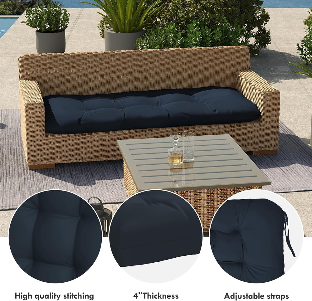 Outdoor Bench Cushion 44x22x4 Inch with Ties Loveseat Pads, Dark Blue