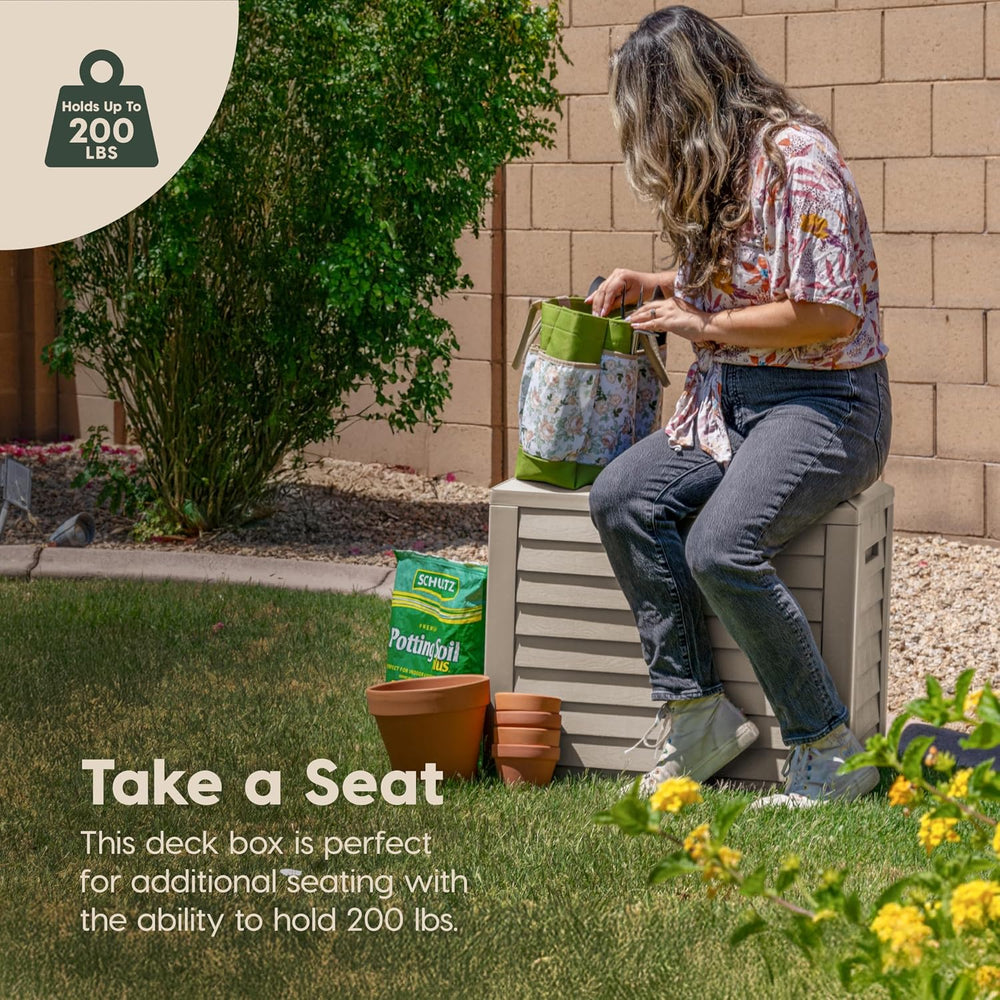 IRIS USA 35 Gallon Outdoor Deck Box, Lockable, Weather-Resistant, Beige