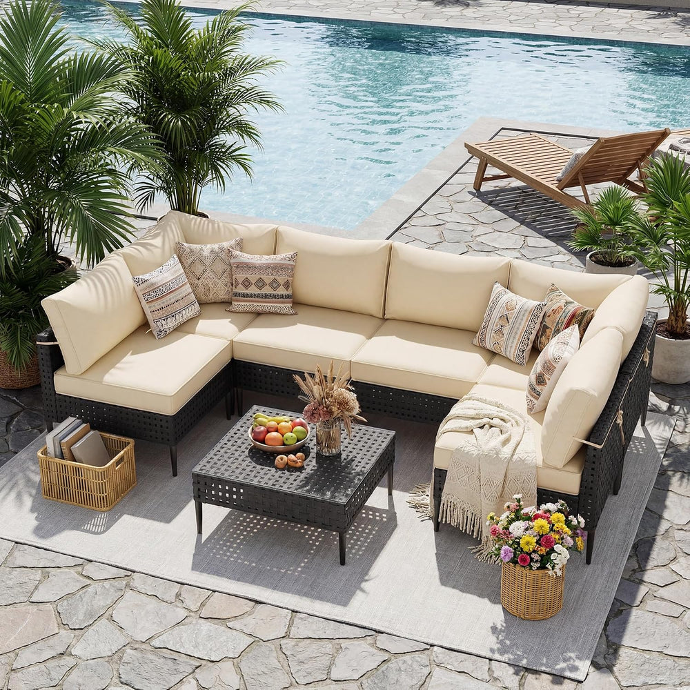 UDPATIO Patio Furniture Set, 7 Piece Modular Outdoor Furniture Set, Black