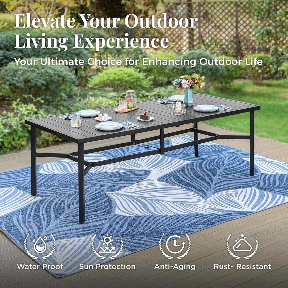 Outdoor Dining Table for 8, Black Metal Table w/Umbrella Hole