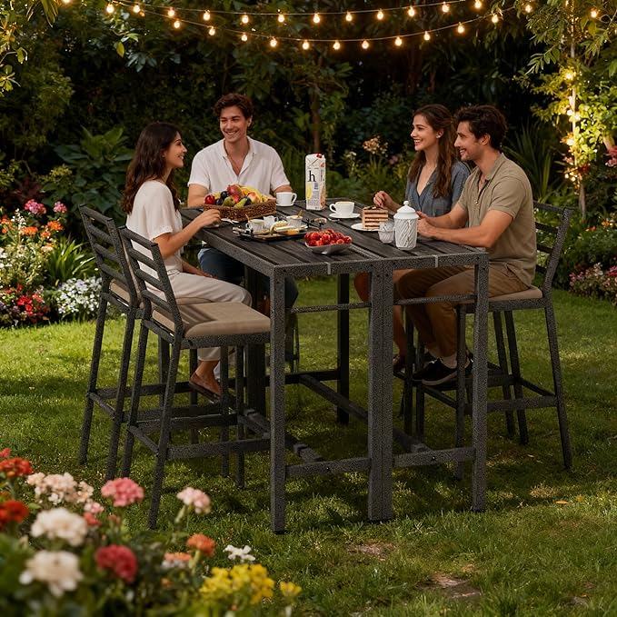 3Pcs Outdoor Patio Bar Set, 55" Rectangular High Top Table and Chairs Se...