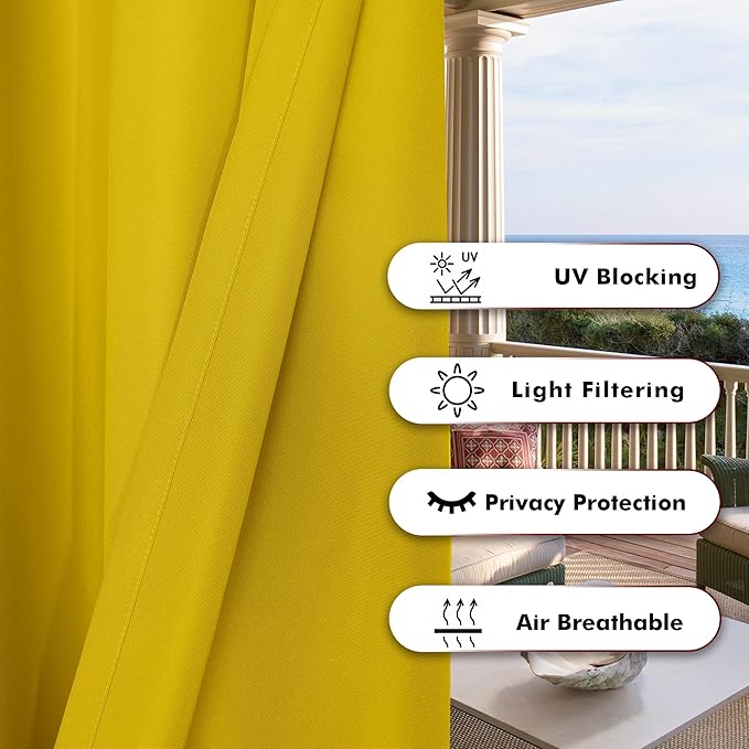BONZER Outdoor Curtains for Patio Waterproof Thick Privacy Grommet Light Filt...