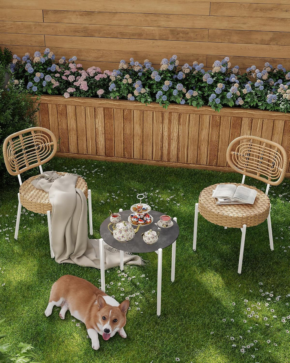 GarveeLife 3 Piece Wicker Patio Bistro Furniture Set, Outdoor Dining Chairs, ...