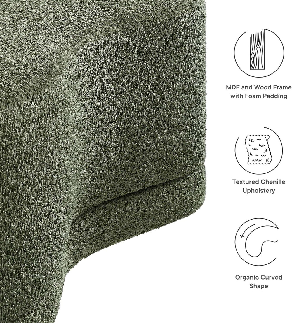 Modway Nimbus 48 Inch Curved Ottoman Bench in Sage - Soft Fabric Chenille Ott...