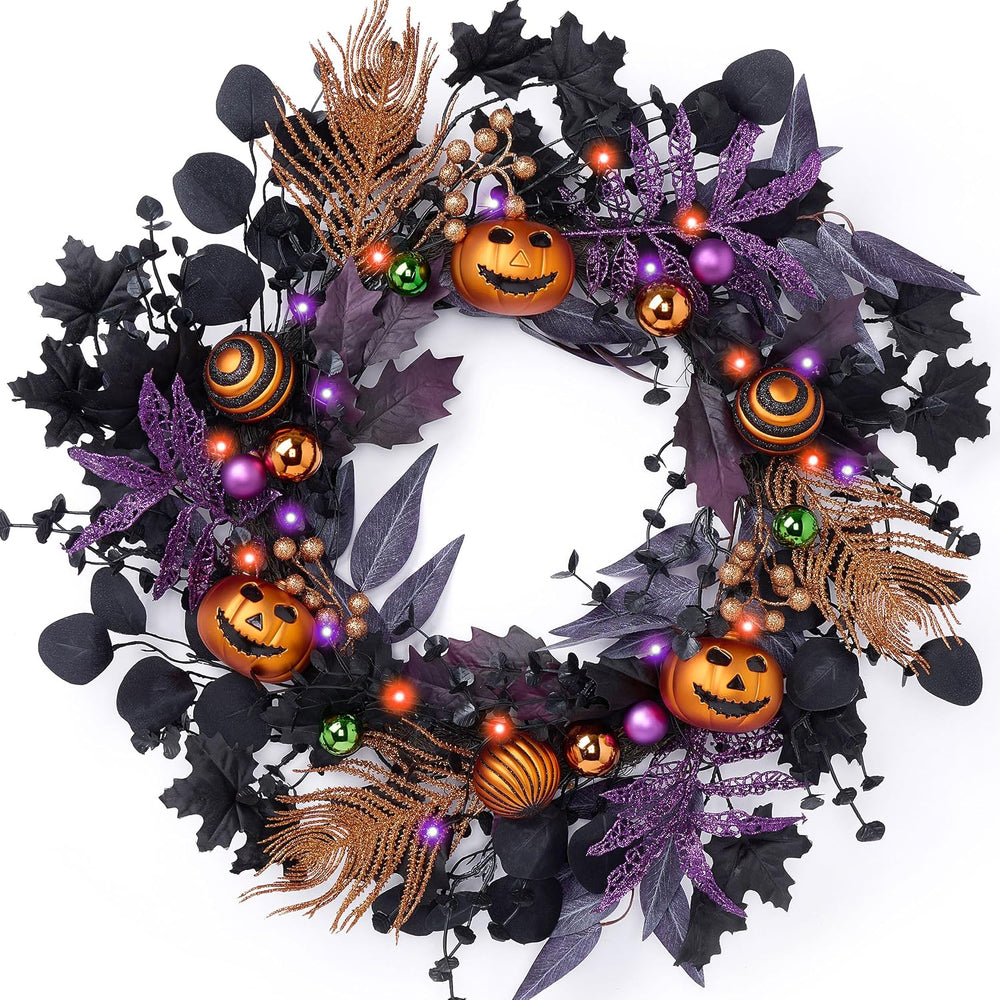 Valery Madelyn 24" Pumpkin Halloween Wreath for Front Door Decor