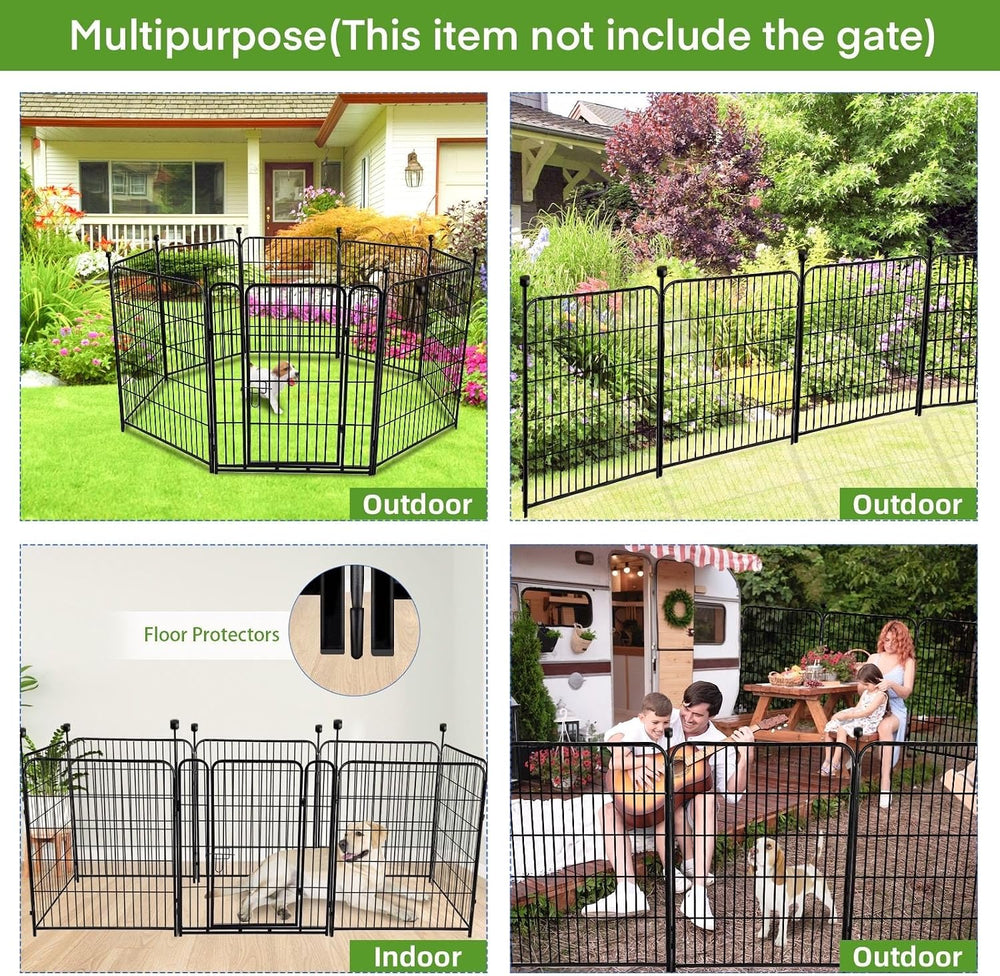 ADAVIN 48in Tall Garden Fence No Gate, 8 Panels Dog Fence Outdoor 17.7 Ft