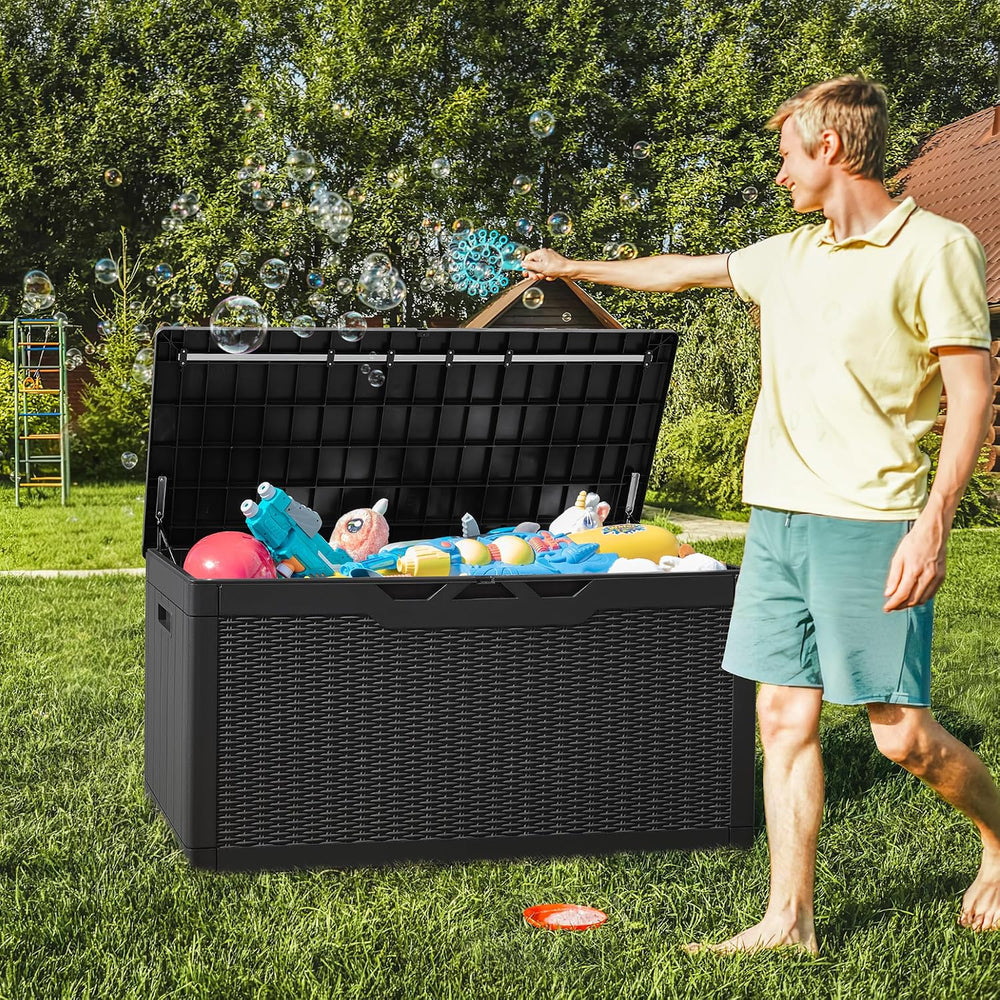 Greesum 100 Gallon Resin Deck Box Large Outdoor Storage with Cushions for Pat...