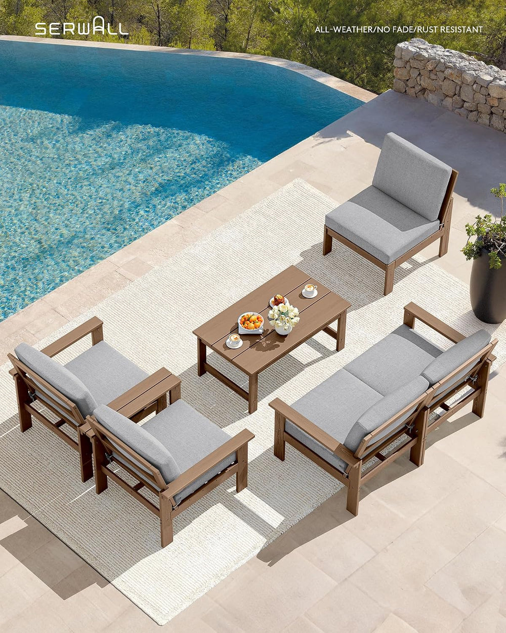 SERWALL HDPE Outdoor Patio Furniture Set Outdoor Couch
