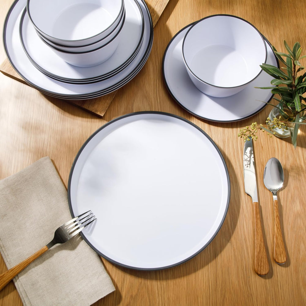 Gibson Home Folsom Shores 12 Piece Unbreakable Modern Melamine Plates and Bow...
