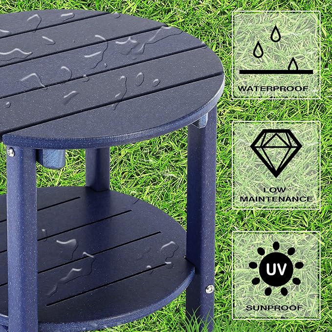 LZRS Round Adirondack Side Table Double End Table, Outdoor Side Tables for Pa...