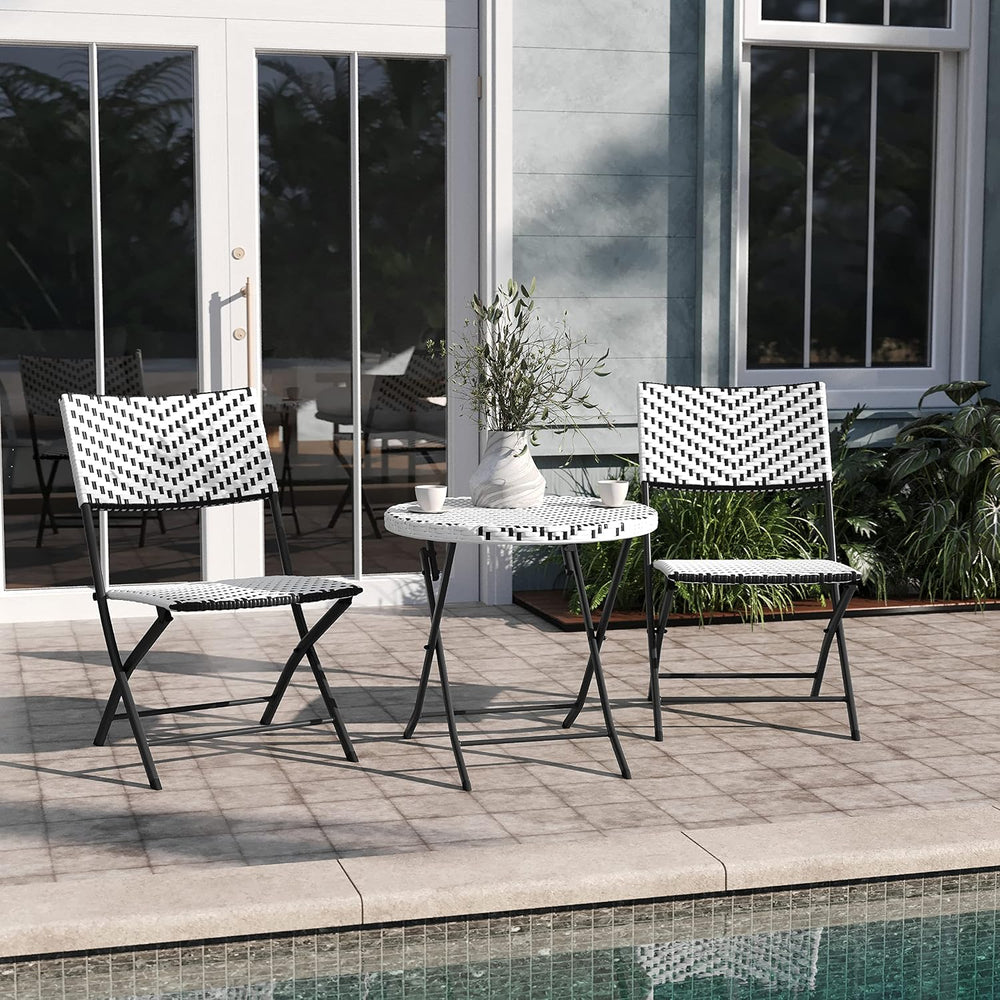 EMMA + OLIVER Black/White Three Piece Folding Bistro Set