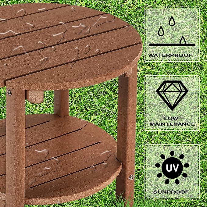 LZRS Round Adirondack Side Table Double End Table, Outdoor Side Tables for Pa...