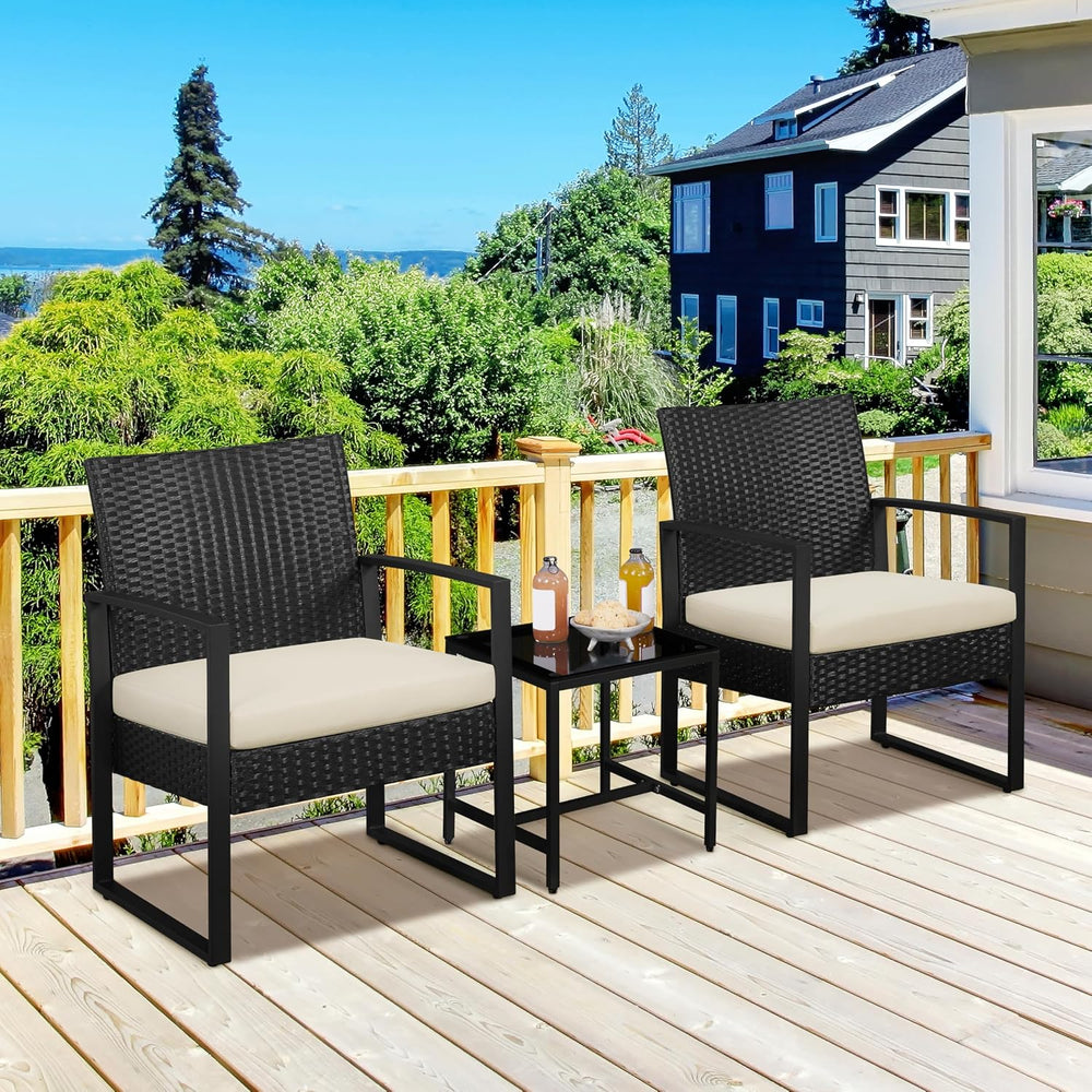 Yaheetech 3 Pieces Rattan Bistro Set, Outdoor Wicker Patio Modern Conversatio...