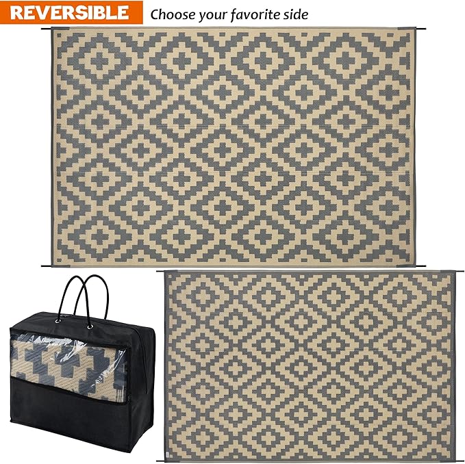 SAND MINE 6 x 9 Ft Reversible Mats, Plastic Straw Rug, Modern Area Rug, Large...