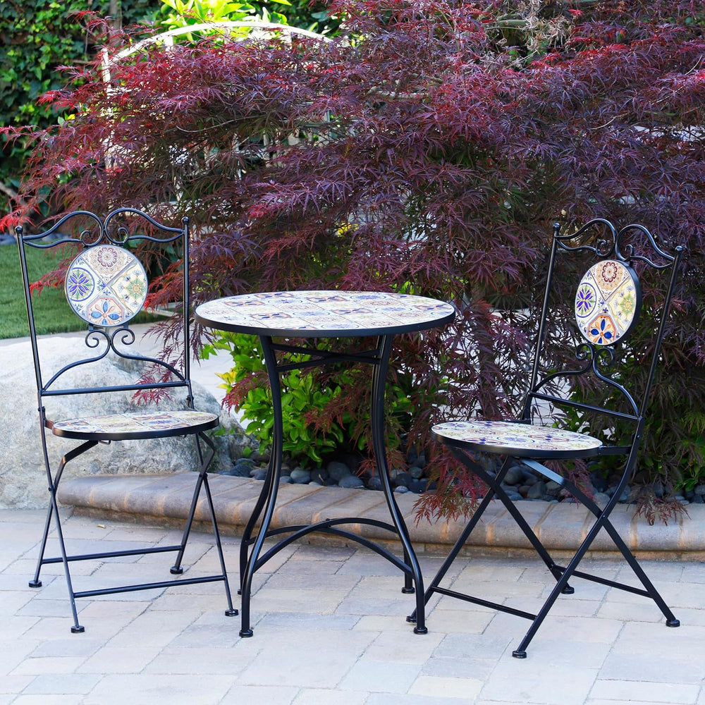 Alpine Corporation Indoor/Outdoor Mediterranean Tile Design Set Table and Cha...