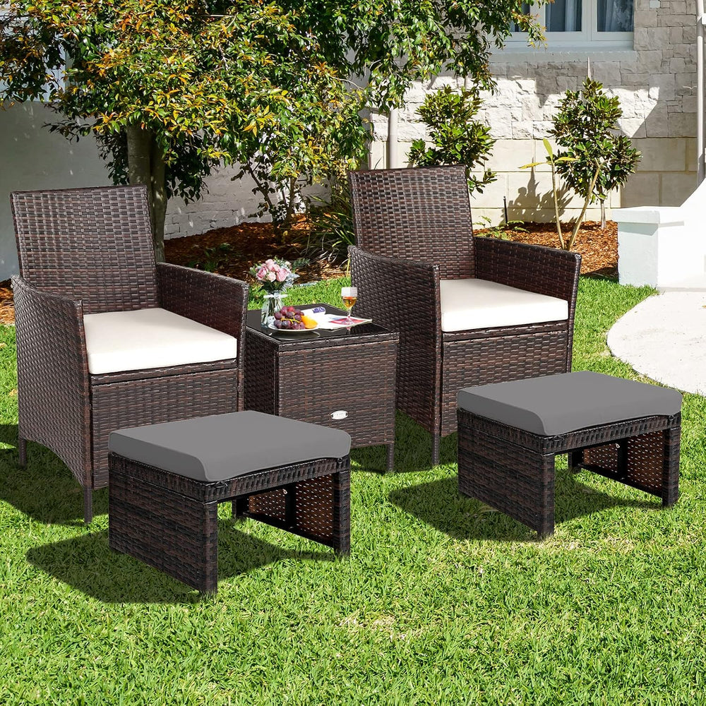 RELAX4LIFE 2-Piece Wicker Outdoor Ottoman, Rattan Footrest Set of 2 with Remo...