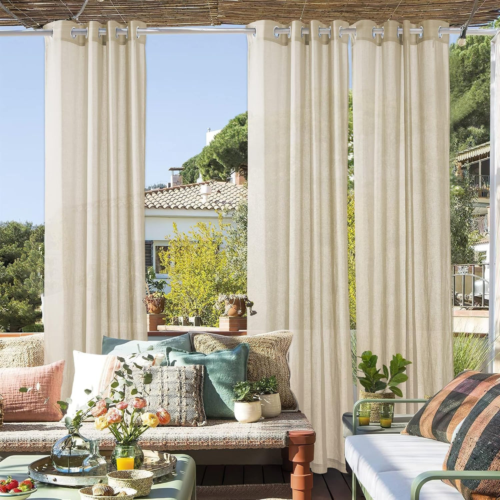 RYB HOME 2 Panels Linen Sheer Outdoor Curtains for Patio Waterproof