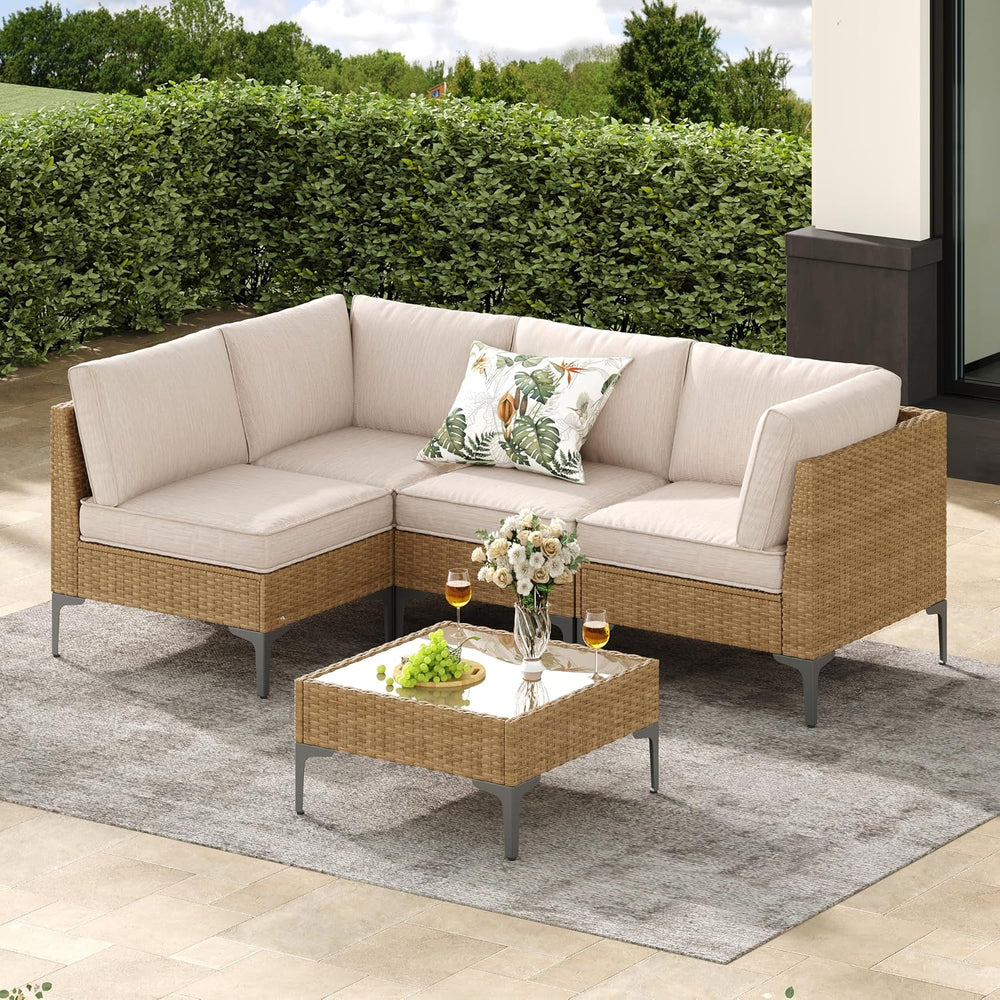 Jing's Villa 5-Piece Outdoor Patio Furniture Set,Ratten Conversation Sect...