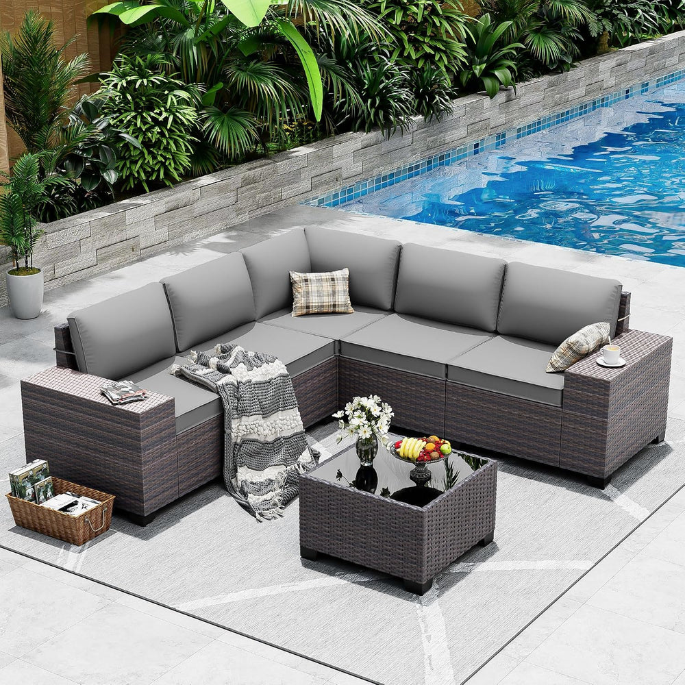 Outdoor Patio Furniture Set, 6 Pieces Outdoor Sectional Furniture High Backre...