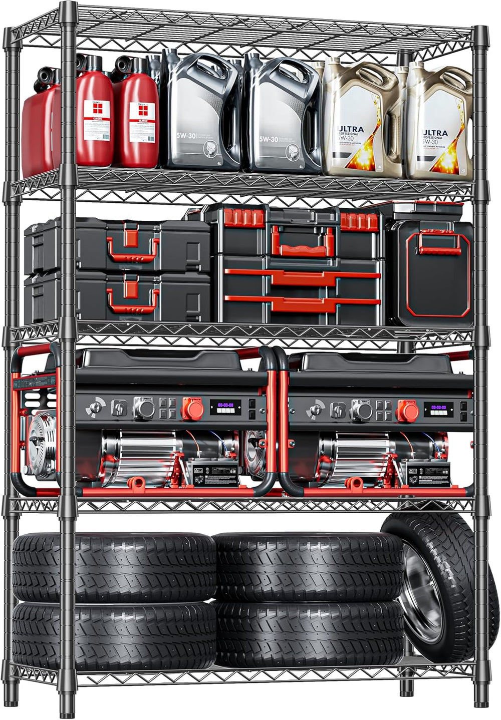 5-Tier Heavy Duty Metal Storage Shelving Unit (Black, 17.7" D x 47.2&quo...