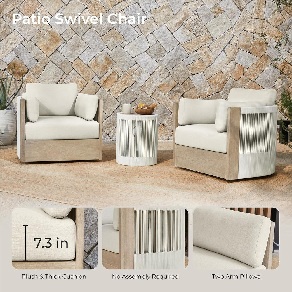 CHITA 3-Piece Boho Patio Rattan Bistro Set, FSC Acacia Wood Frame, Cream