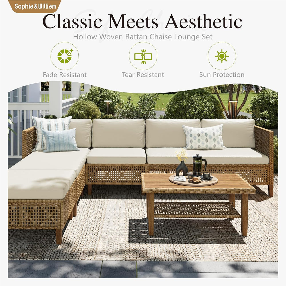 Sophia & William Wicker Patio Furniture Set, L-Shaped Outdoor Sectional