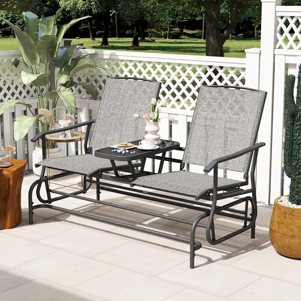 Tangkula 2 Person Swing Glider Chair, Patio Rocking Loveseat w/Center Tempere...