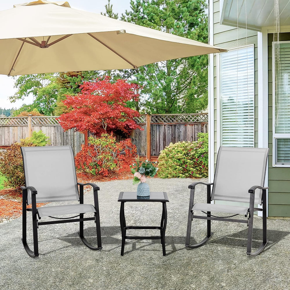 Vongrasig 3 Piece Outdoor Rocking Bistro Set, Textilene Fabric Small Patio Fu...