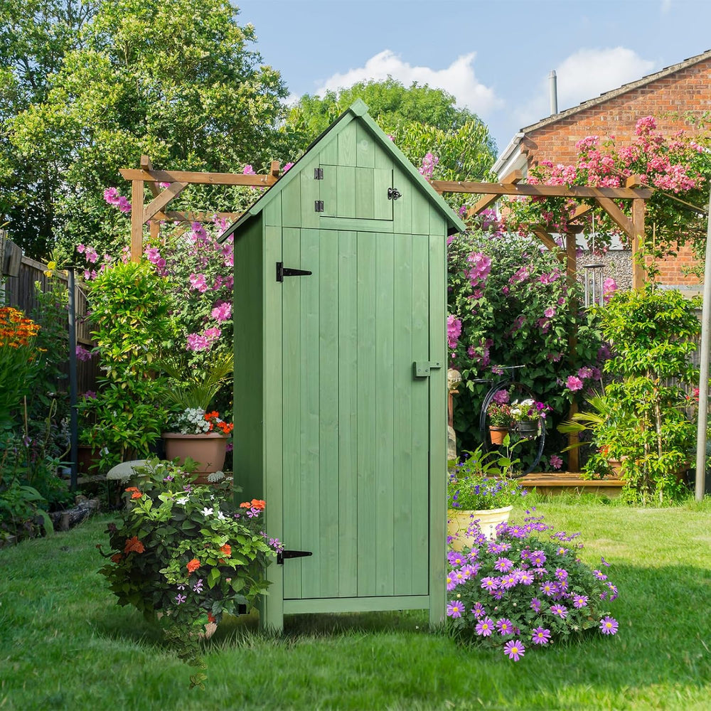 VINGLI Outdoor Wooden Storage Shed, Garden Shed Outside Tool Cabinet with Saf...