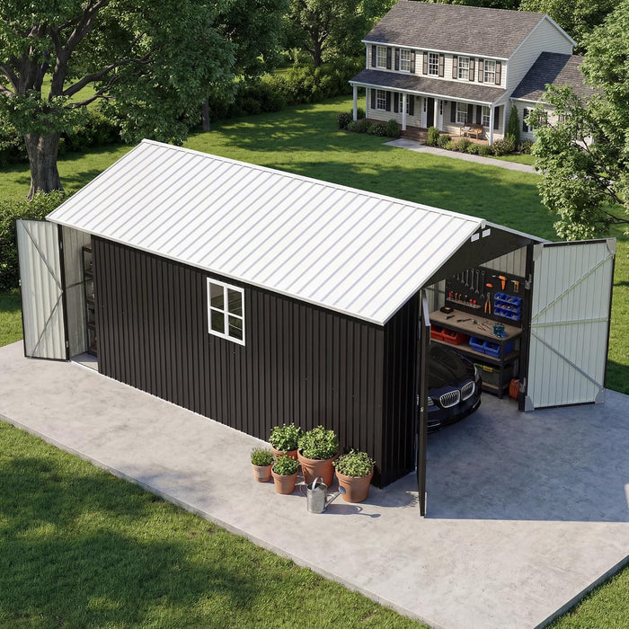 Patiowell 12x20 FT Enclosed Metal Carport, Large Heavy Duty Car Port with Reinforced Frame, All-Weather Garage Carports with 3 Lockable Doors & Windows, Versatile for Car, Boat and Truck, Black