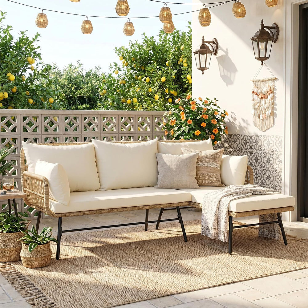NICESOUL Boho L-Shaped Outdoor Patio Furniture Set with Comfy 3" Thicken...