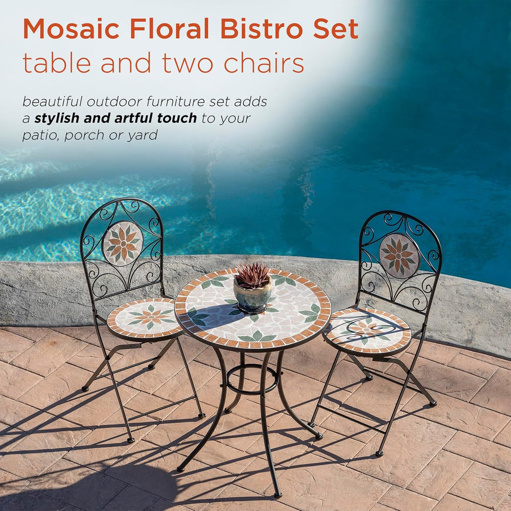 Alpine Corporation Indoor/Outdoor 3-Piece Mosaic Bistro Set Folding Table and...