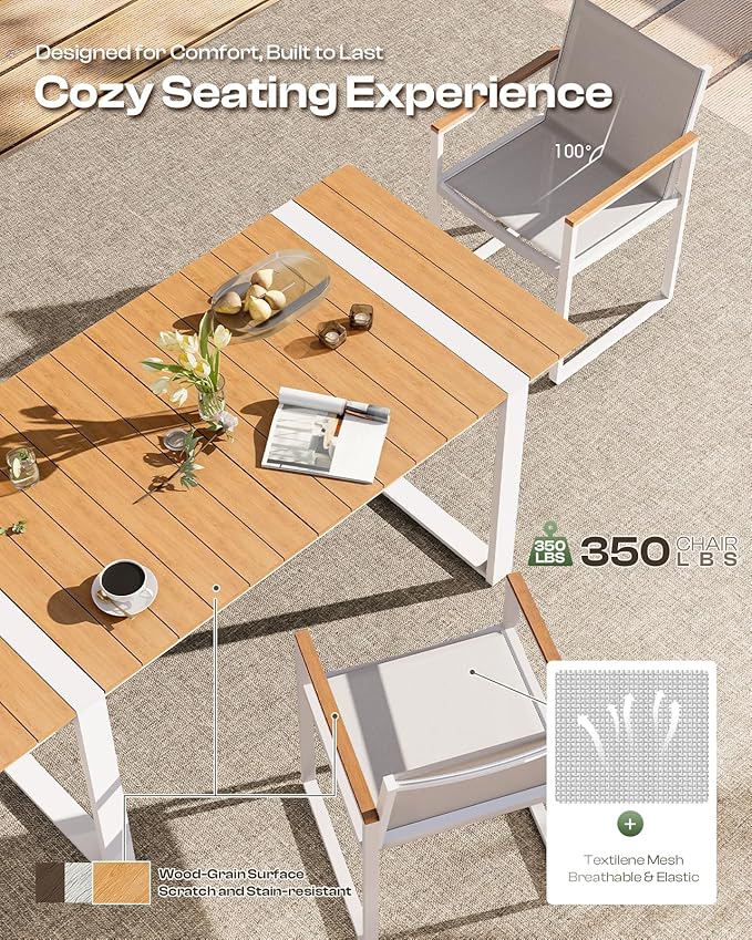 Outdoor Dining Table for 6, HDPS+ Aluminum Patio Dning Table with U-Shape Leg...