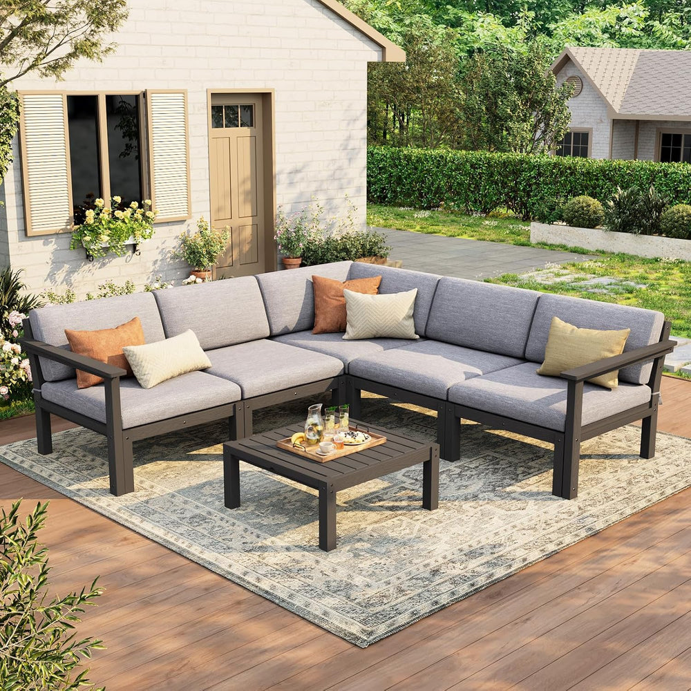 Stoog 6-Piece Patio Sectional Sofa Set, Modular Outdoor Furniture Set - All-W...