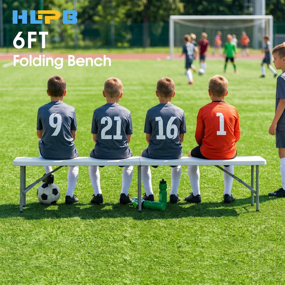 Folding Bench 6 ft, 2Pcs Foldable Plastic Bench with Handle & HDPE Tabletop