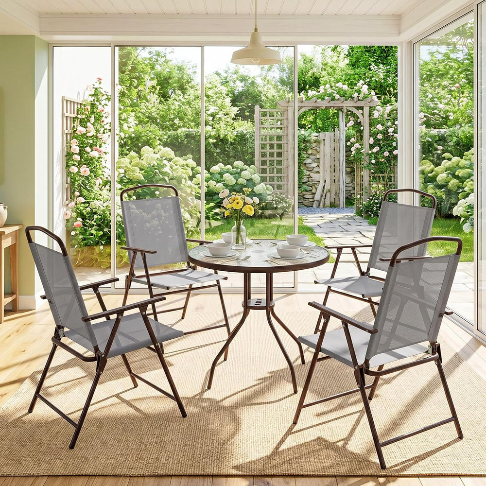 Outsunny 6 Piece Outdoor Patio Dining Set for 4 with Umbrella Gray