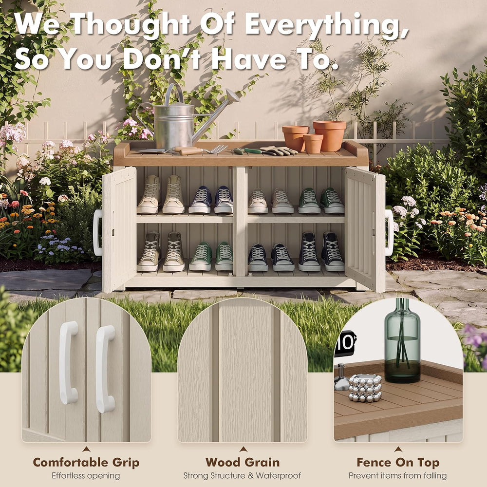 Outdoor Shoe Storage Cabinet, Rustic White
