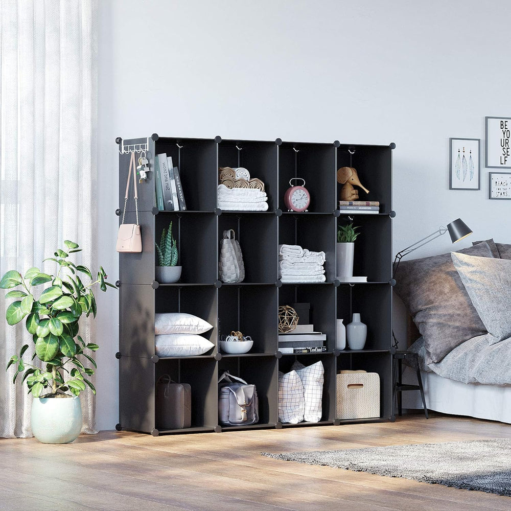 C&AHOME 16 Cube Storage Organizer Cube Shelves Units Storage Cubes, Black