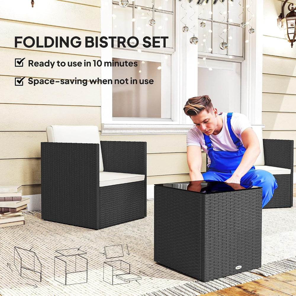 Outsunny 3 Piece Patio Furniture Set, Outdoor Wicker Bistro Set, Black