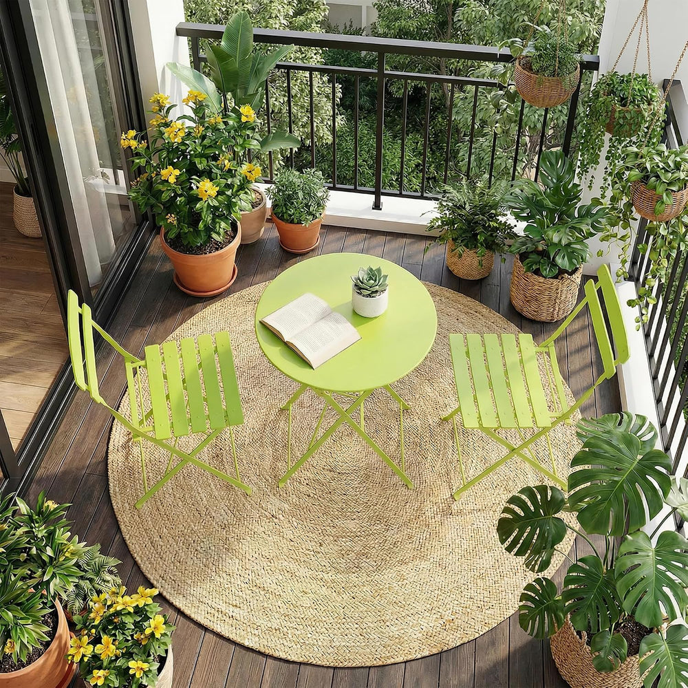 IDEALHOUSE Bistro Table and Chairs Set of 2, Folding Design, Grass Green