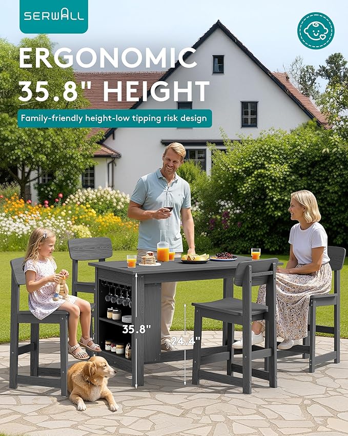 SERWALL Outdoor Bar Table, All Weather HDPE 36" Counter Height Dining Ta...