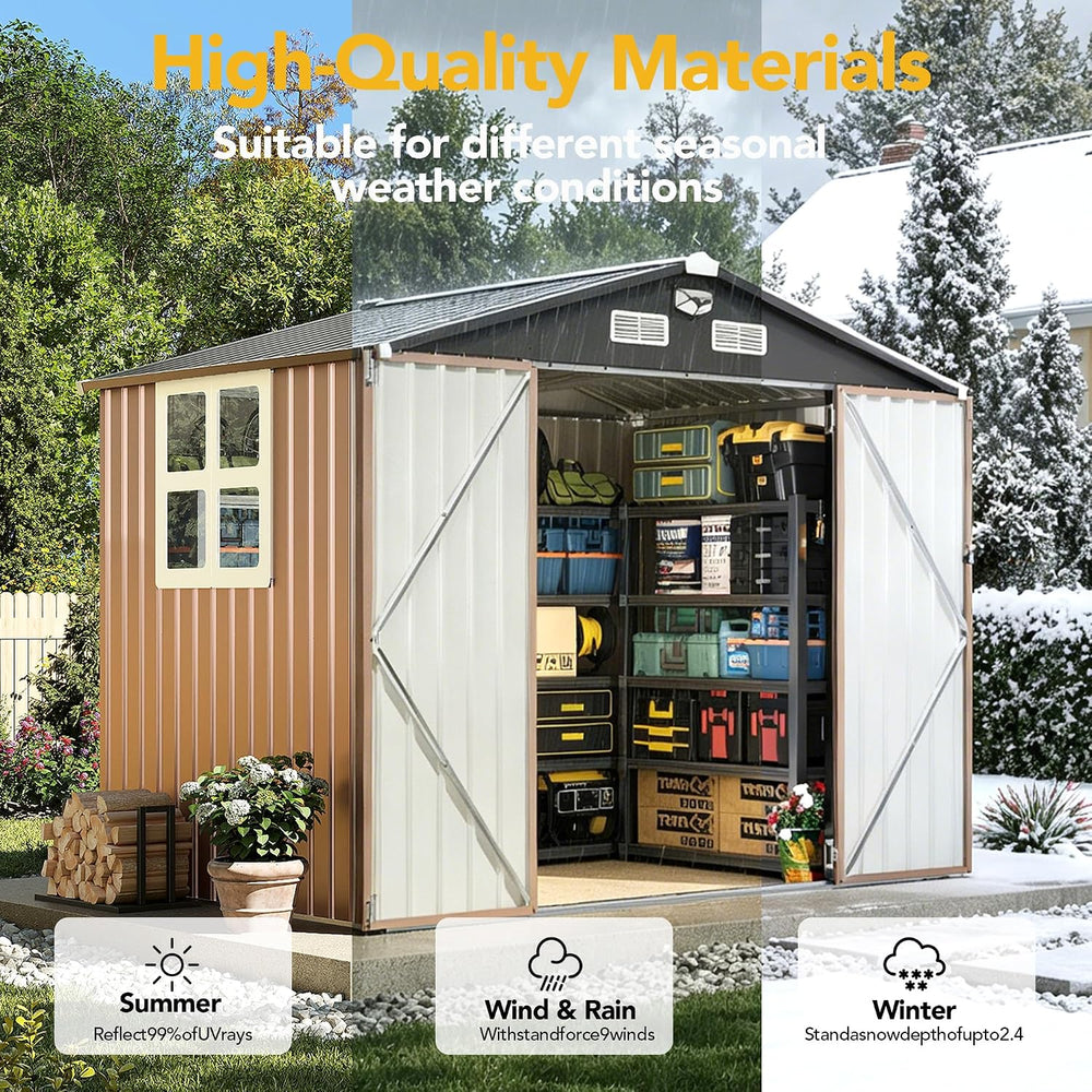 8x6FT Outdoor Storage Shed, Tool Shed with Sloping Roof and Lockable Door, Ga...